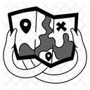 Black Monochrome Open The Map Illustration Unfolded Map Exploring A Map Icon