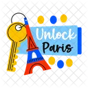 Unlock Paris Key Eiffel Keychain Icon