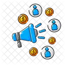 Megaphone With Coins And People Around It Icon
