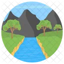 River Landforms Valley Icon
