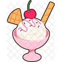 Vanilla Ice cream scoop in cup and cherry topping  Icon