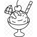 Vanilla Ice cream scoop in cup and cherry topping  Icon