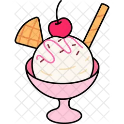 Vanilla ice cream scoop in cup and cherry topping dessert  Icon