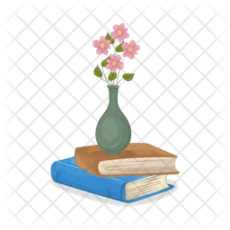 Vase à fleurs sur des livres  Icône