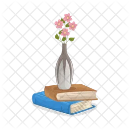 Vase à fleurs sur des livres  Icône