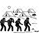 Vier Leprakranke in einem verlassenen syrischen Lager Symbol