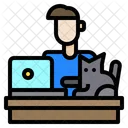 Mann Katze Laptop Symbol