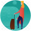 Tourist Female Tourist Waiting With Luggage Icon