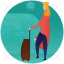 Tourist Female Tourist Waiting With Luggage Icon