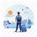 Watching Sunrise Sightseer Traveller Icon