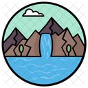 Waterfall Lake View Seashore Icon