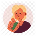 Drinking With Straw Wavy Hair Woman Coffee Enjoying Icon
