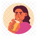 Drinking With Straw Wavy Hair Indian Girl Coffee Enjoying Icon