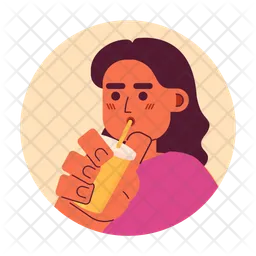 Wavy hair indian girl sipping straw  Icon