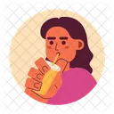 Drinking With Straw Wavy Hair Indian Girl Coffee Enjoying Icon