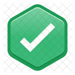 White check mark on green hexagon button  Icon