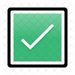 White check mark on green square box black border  Icon