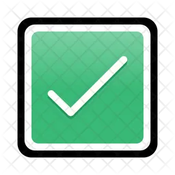 White check mark on green square box black border  Icon