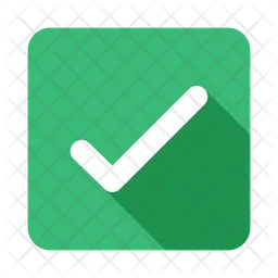 White check mark on green square box flat design long shadow  Icon