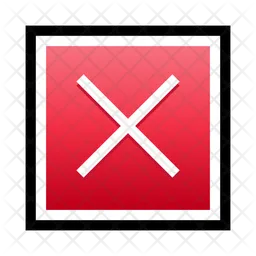 White cross mark on red square box black border  Icon