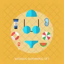 Woman Swimming Set Icon