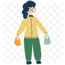 Woman Holding Grocery Bags Symbol