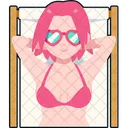 Woman Sunbathe Beach Chairs Icon