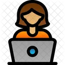 Woman Typing Floor Laptop Icon