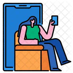 Woman Using Mobile  Icon
