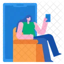 Woman Using Mobile  Icon