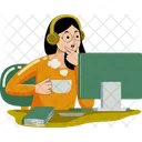 Woman Working With Computer Woman Working Employee Icon
