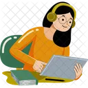 Woman Working With Graphic Tablet Woman Working Employee Icon