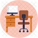 Work Station Table Office Chair Icon