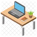 ノートパソコン、オフィスデスク、職場 アイコン
