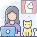 Working With Pet Working With Cat Working On Laptop Icon
