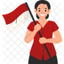 Young Woman Proudly Holding National Flag of Indonesia  Icon