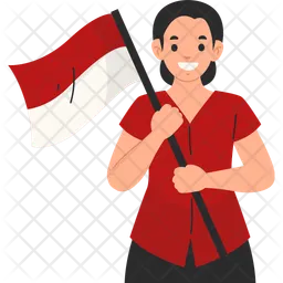 Young Woman Proudly Holding National Flag of Indonesia  Icon