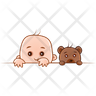 child and teddy hiding behind wall icon svg