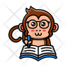 icon cute monkey writing on book