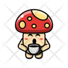 icons of cute mushroom drinking coffee