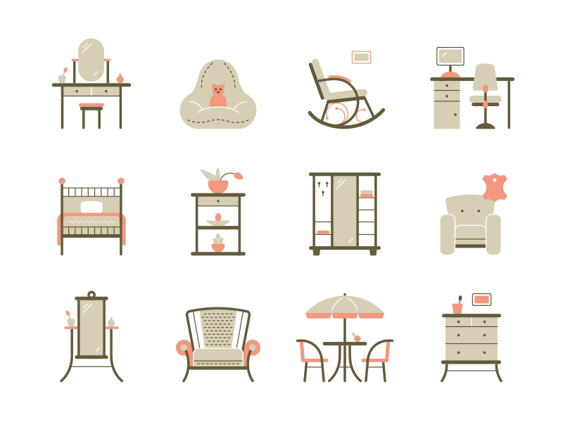 Furniture Household icon set by Four Hands