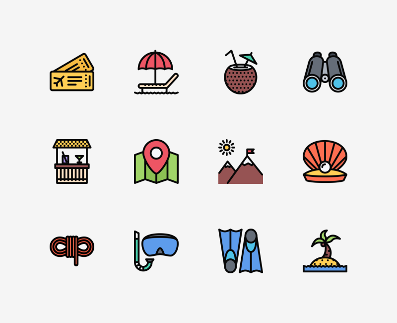 Beach and Camping colored icon set by Nikita Golubev