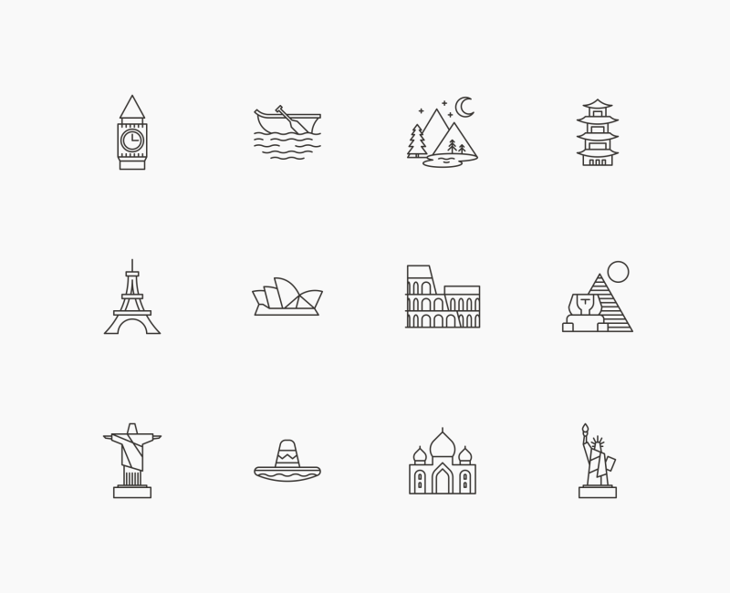 Hotel Travel and Heritage landmark icons by Danil Polshin