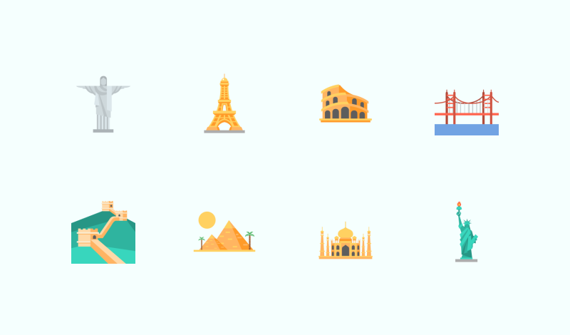 Travelling and Heritage icon set by Flat-Icons