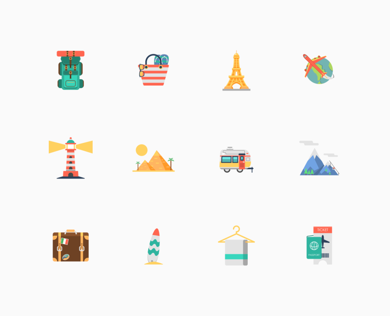 Travelling icon set by Flat-Icons