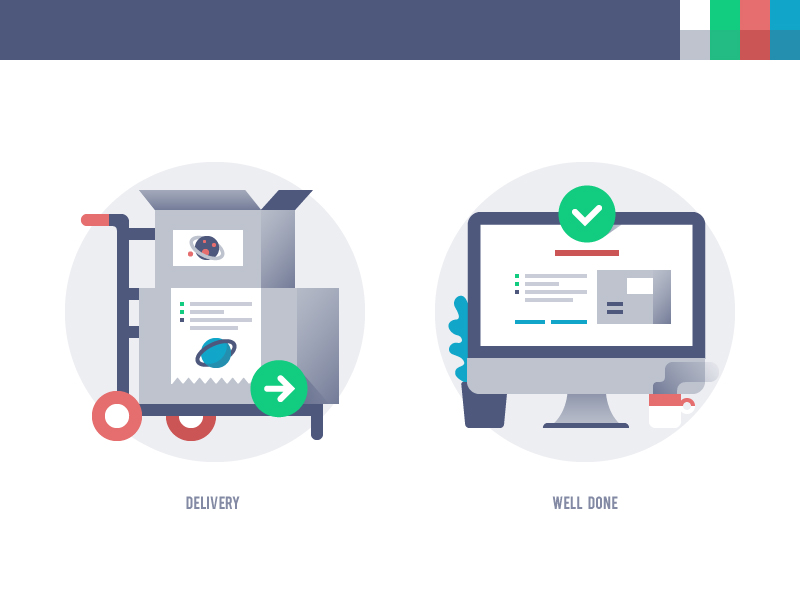 Delivery and Complete stage icons by Laura Reen