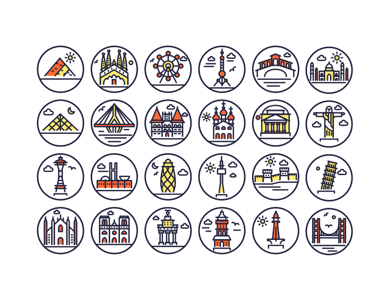 Landmark Outline Icons by Dighital