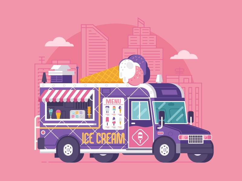 Summer Ice Cream Truck Illustration by Aliaksei Kruhlenia