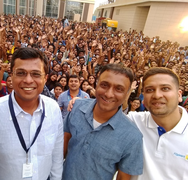 Sachin and Binny Bansal at Flipkart new office