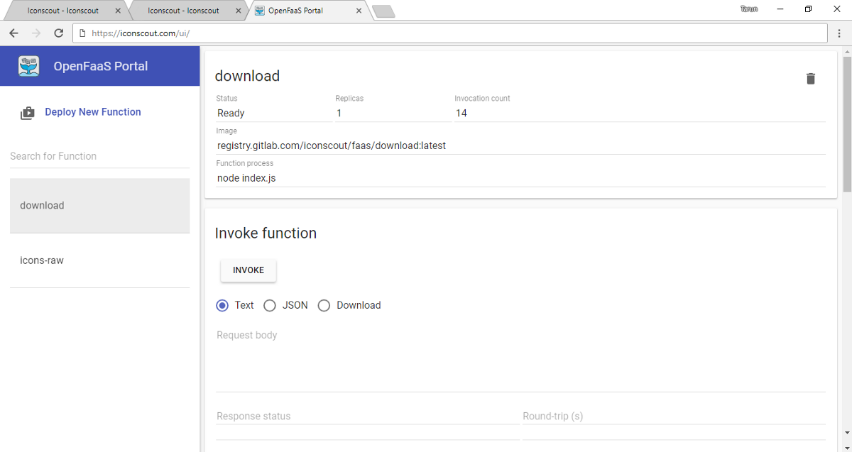 OpenFaas Portal to check status and invoke functions